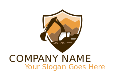 construction logo crane mountain stone in shield