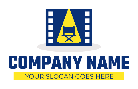 director chair in spotlight in film strip logo sample