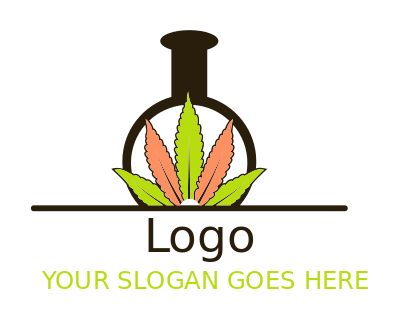 medical logo lab flask behind marijuana leaves