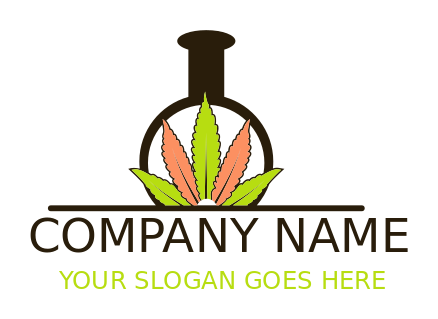 medical logo lab flask behind marijuana leaves