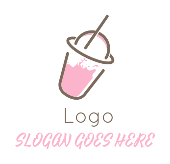food logo straw in disposable glass with juice