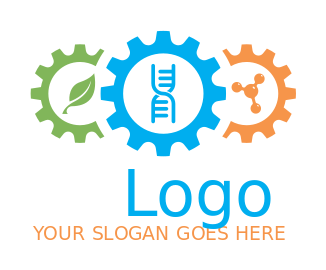 medical logo DNA leaf and chemical bond in gear