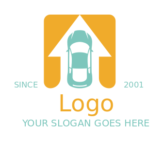driving school logo car in arrow inside square