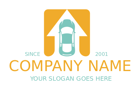 driving school logo car in arrow inside square