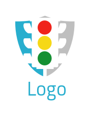 driving school symbol with traffic signals in shield