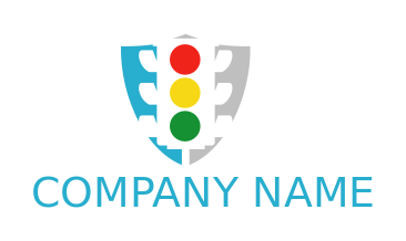 driving school logo traffic signals in shield