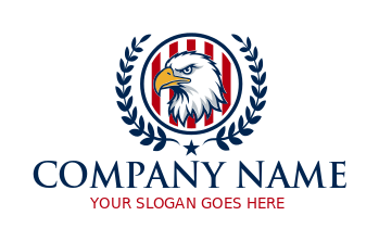 eagle in badge of military stripes with wreath