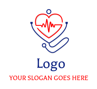 medical logo ECG in heart stethoscope abstract
