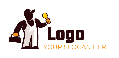 electrician holding light bulb and tool box logo idea