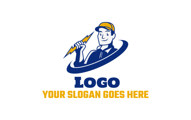 electrician with electric bolt in swoosh logo creator