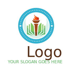 education logo flaming torch in open book pages