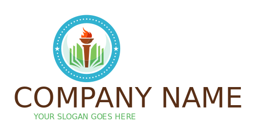 education logo flaming torch in open book pages
