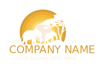 animal logo elephant and calf beside tree in sun