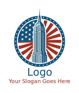 Empire State Building in American flag circle