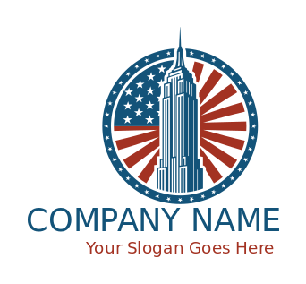 Empire State Building in American flag circle