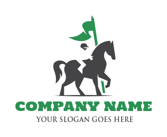 sports logo image equestrian holding flag pole