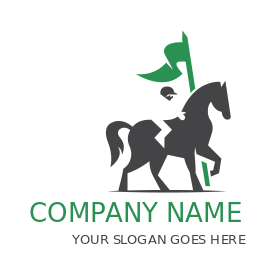 sports logo image equestrian holding flag pole