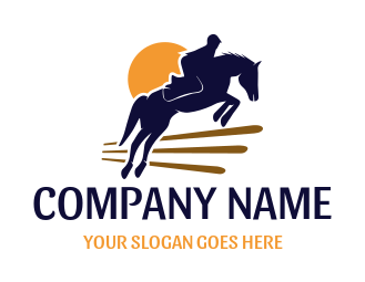 Equestrian on horse jumping logo maker