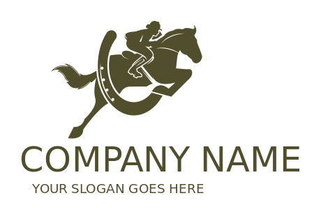 horse jockey logo racing over horseshoe