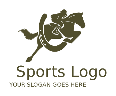 horse jockey logo racing over horseshoe