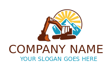 construction logo excavator on snowy mountains