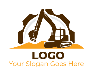 construction logo excavator on sand in gear