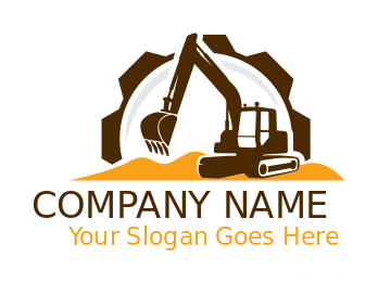 construction logo excavator on sand in gear