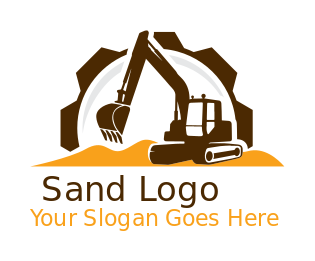 construction logo excavator on sand in gear