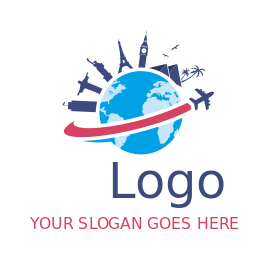 design a travel logo famous landmarks on globe with airplane