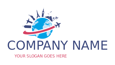 design a travel logo famous landmarks on globe with airplane