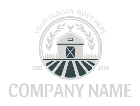 agriculture logo barn and wheat stalks in circle