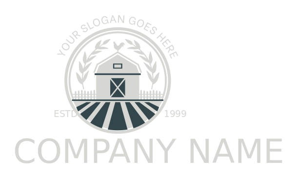 agriculture logo barn and wheat stalks in circle