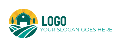 agriculture logo barn trees and fields in circle