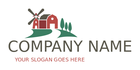agriculture logo farmhouse with windmill trees