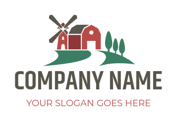 farmhouse barns logo with windmill with trees driveway