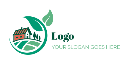 agriculture logo farmhouse in circle leaves