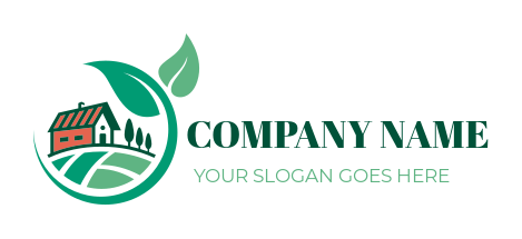 agriculture logo farmhouse in circle leaves