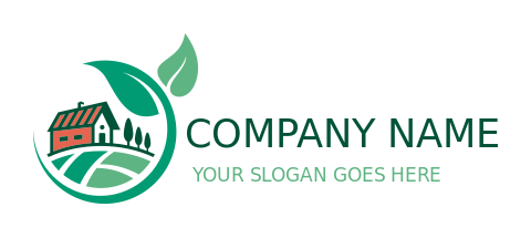 agriculture logo farmhouse in circle leaves