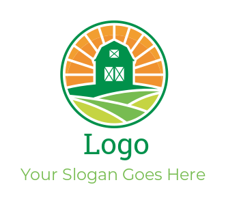 make an agriculture logo farm in circle sun rise