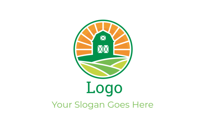 make an agriculture logo farm in circle with sun rise - logodesign.net