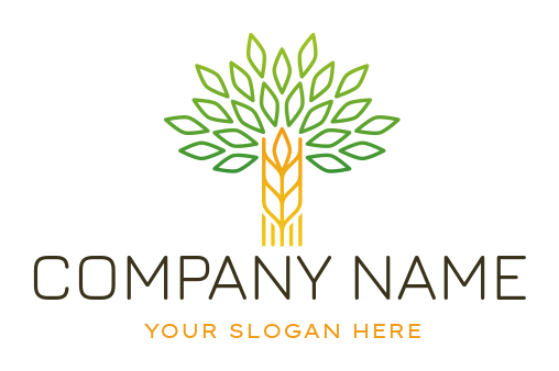 wheat leaves and tree made of line for agriculture logo design