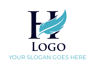 Letter H logo online with feather
