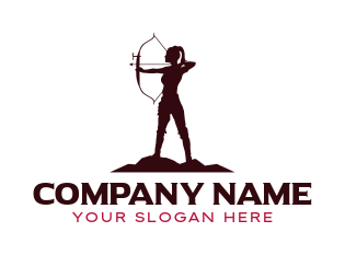 female archer holding bow and arrow logo idea