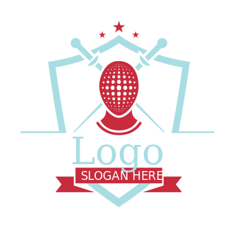sports logo fencing swords and mask in badge