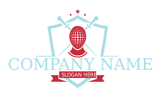 sports logo fencing swords and mask in badge