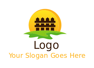 construction logo fencing with grass in circle