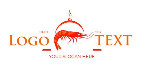 restaurant logo fiery red shrimp with cloche