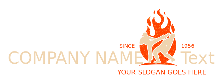 sports logo kickboxing with flames at the back