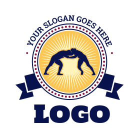 sports logo fighters wrestling within sunburst