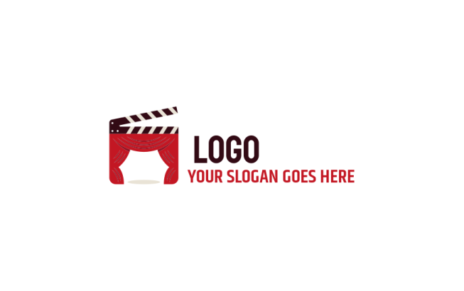 film clapper merged with theater curtain logo maker